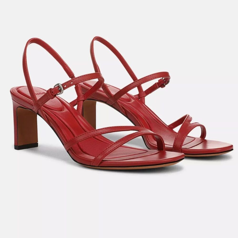 Vince Marcela Leather Heeled Sandal. Size 10M. Leather Ankle Strap Red Crimson